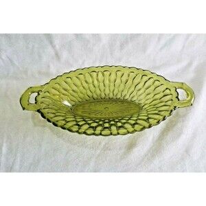 Vintage Green Depression Glass Oval Pickle Dish with handles 8.5" long